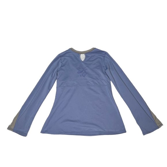 Athleta Shirt Womens Medium Blue Long Sleeve Athletic Active Wear V Neck - Picture 7 of 11